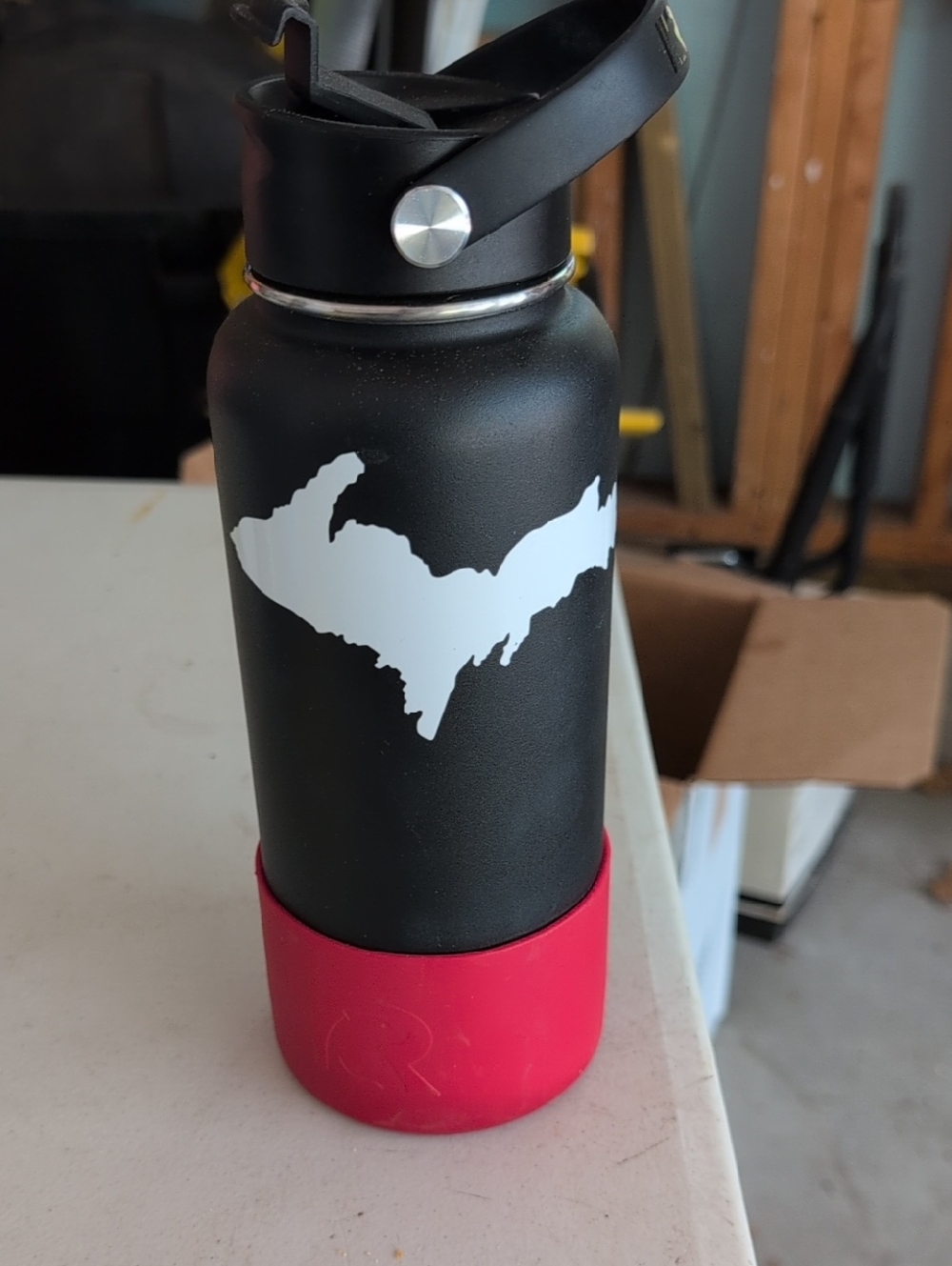 RTIC Black Stainless Steel Water Bottle with Red Base